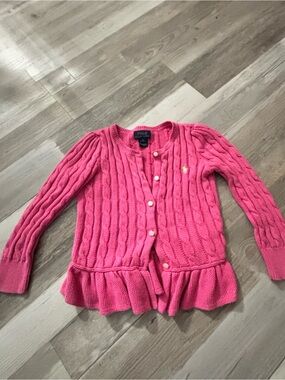 Polo by Ralph Lauren Hot Pink Cable-Knit Peplum Cardigan